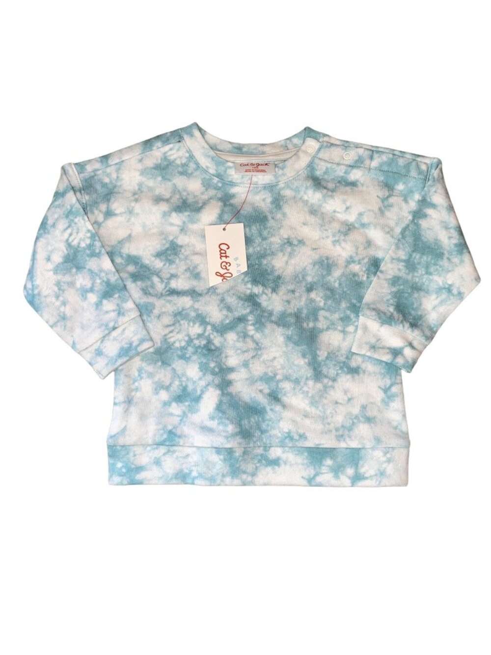 NWT Cat & Jack Baby Drop Shoulder Crewneck Sweatshirt 18 Months Blue White Tie D
